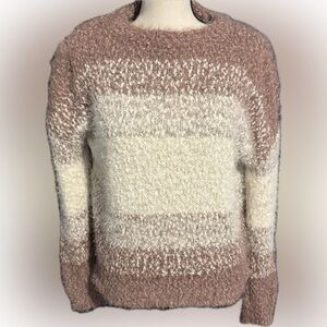 SO Cream and Mauve  Crew Neck Sweater with Textured Knit